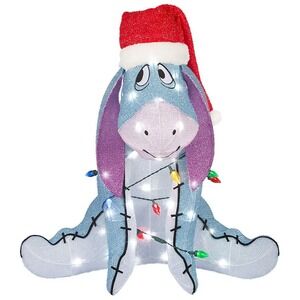 2.5 Foot Disney Eeyore Tinsel Christmas Santa Hat LED Lights Yard Decoration